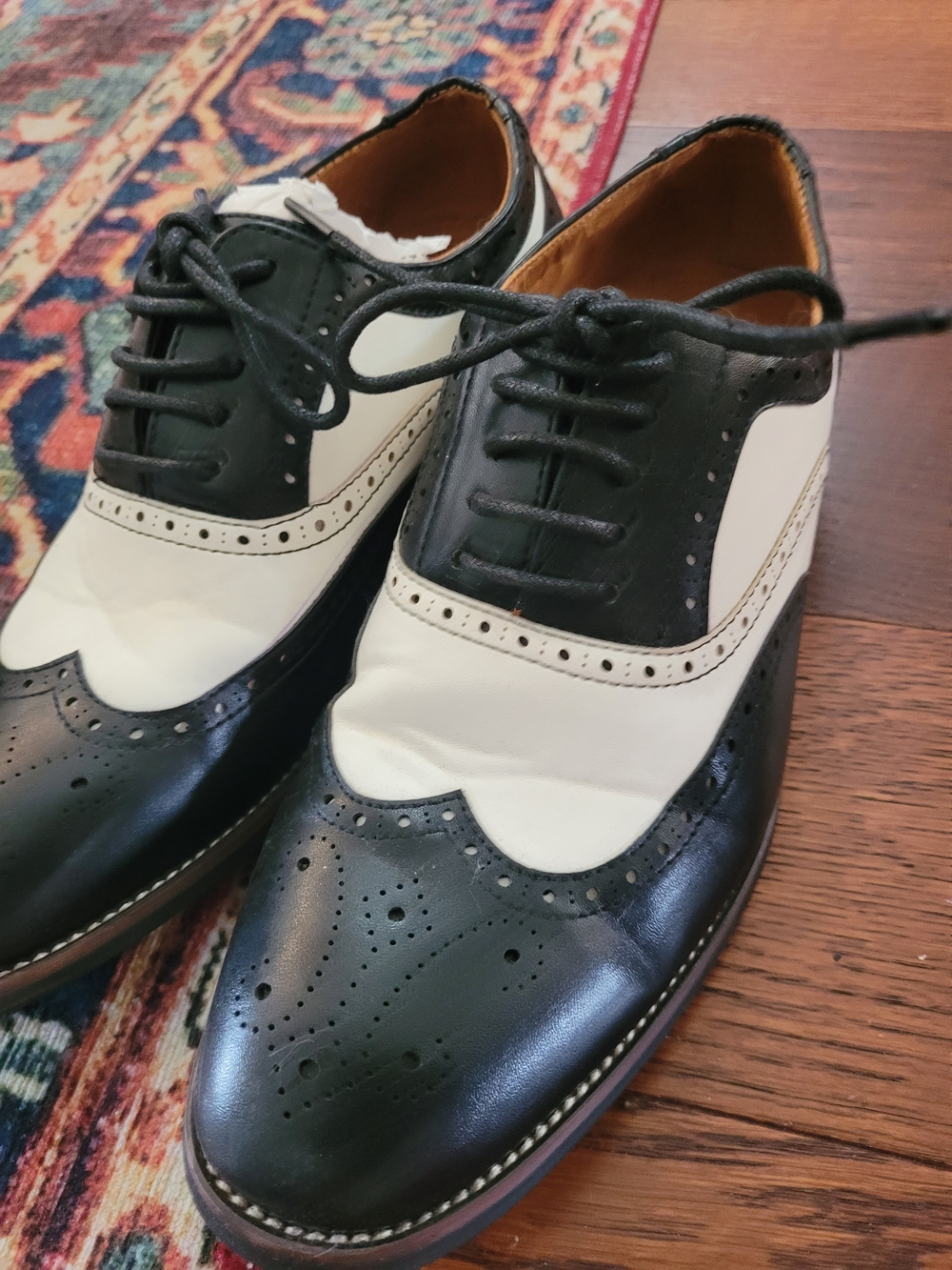 Black and White Men’s Wingtip Oxfords - Classic Two-Tone Dress Shoes Ferro Aldo
